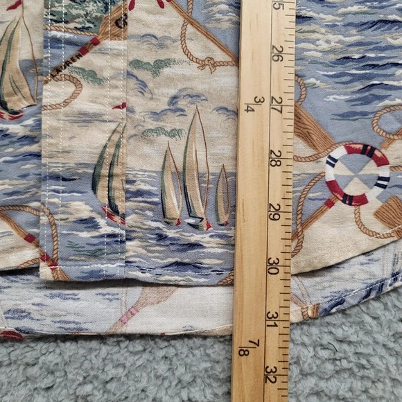 Chaps Ralph Lauren Shirt Mens Medium Tan All Over Print Nautical Light House - Picture 11 of 13